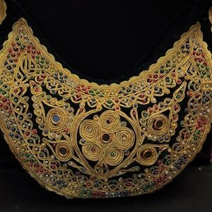 Embroidered Gold and Black Women's Bag